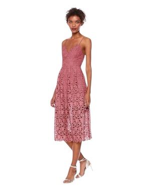 ASTR THE LABEL Sleeveless Lace Fit & Flare Midi Dress in Dusty Pink, Size S.